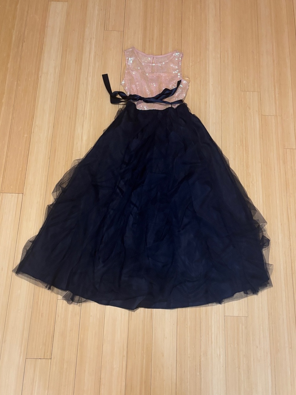 Girls' Pink Sequin Bodice with Black Tulle Formal Dress
